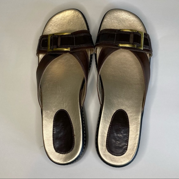 Rockport Sandals Leather Slip Ons Brown and Metallic Gold made in Brazil 8.5 - Picture 8 of 9